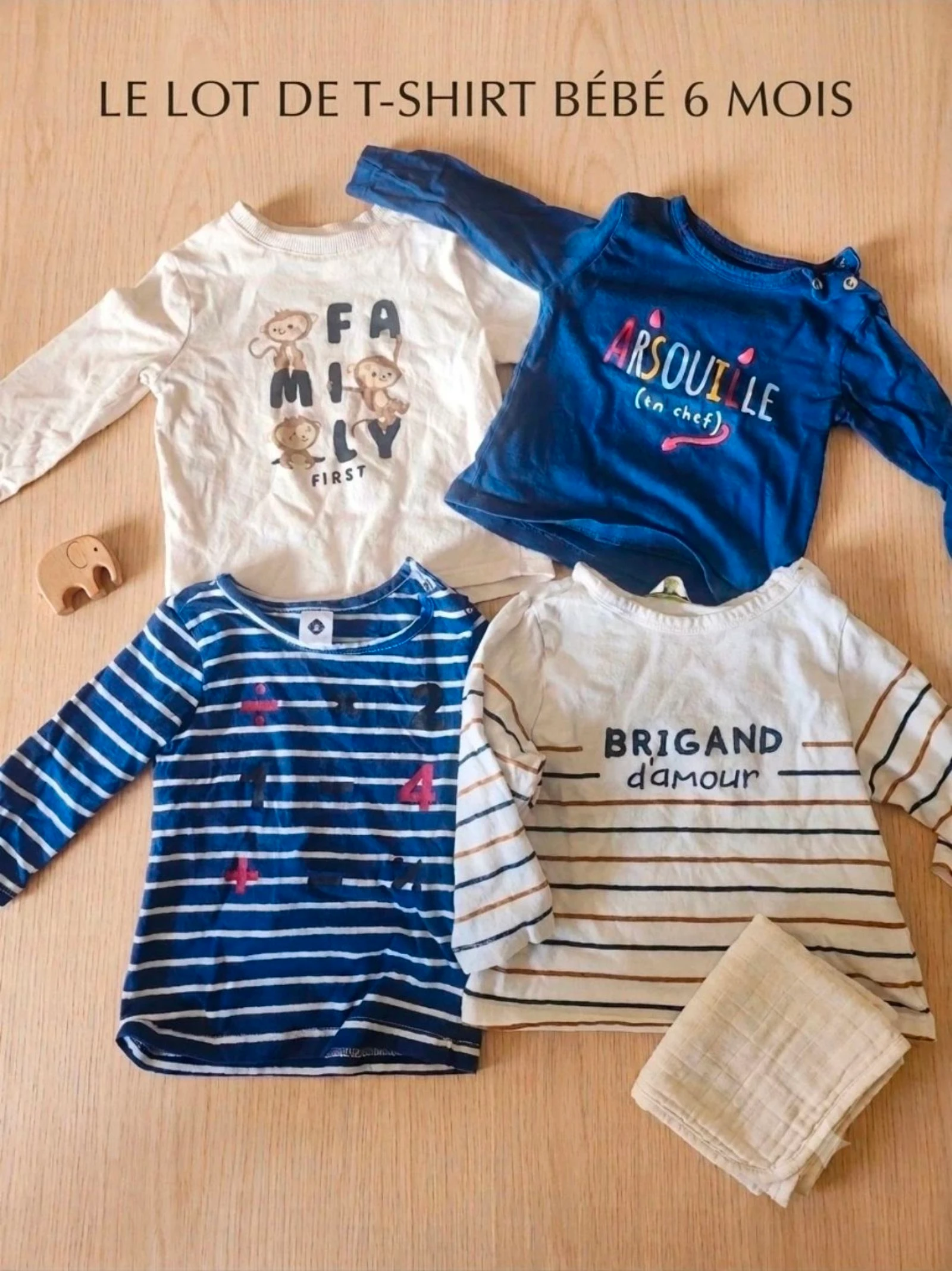 Lot de 4 T-shirts manches longues bébé garçon - 6 mois